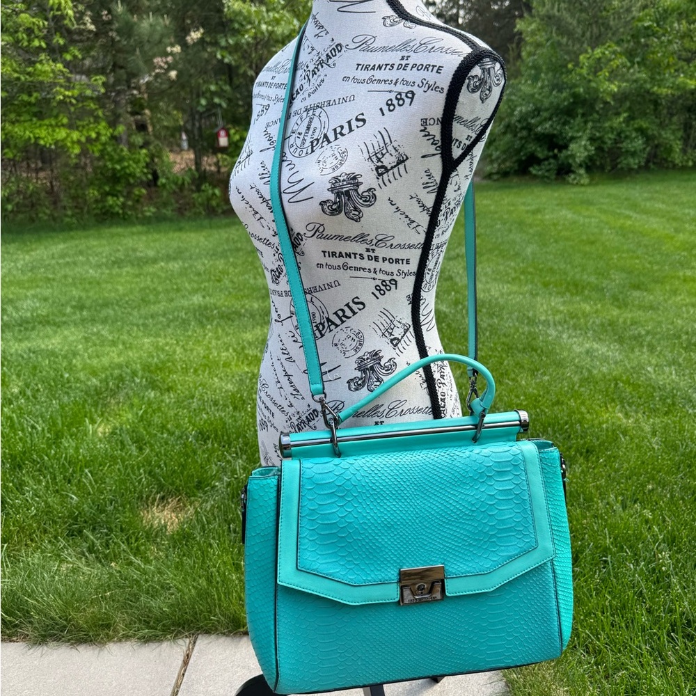 BCBG Turquoise Snakeskin Tote Bag